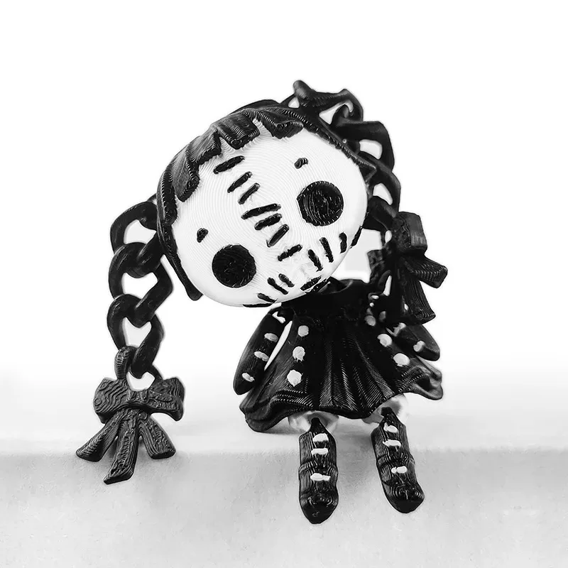 Halloween 3D Printed Poseable Horror Doll Twin-Tailed Girl Kawaii Demon Figure Collectible Toy Decoration Cute Handmade Gift