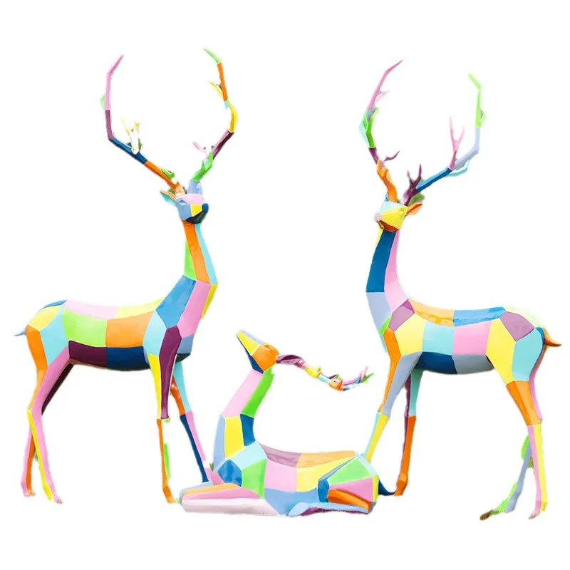 

Geometric block color abstract sika deer ornament outdoor fiberglass garden landscape real estate community