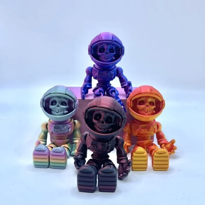 New 3D-Printed Articulated Skeleton Astronaut Figurine - Movable Joints, Sliding Helmet, Space-Themed Collectible for Home Decor