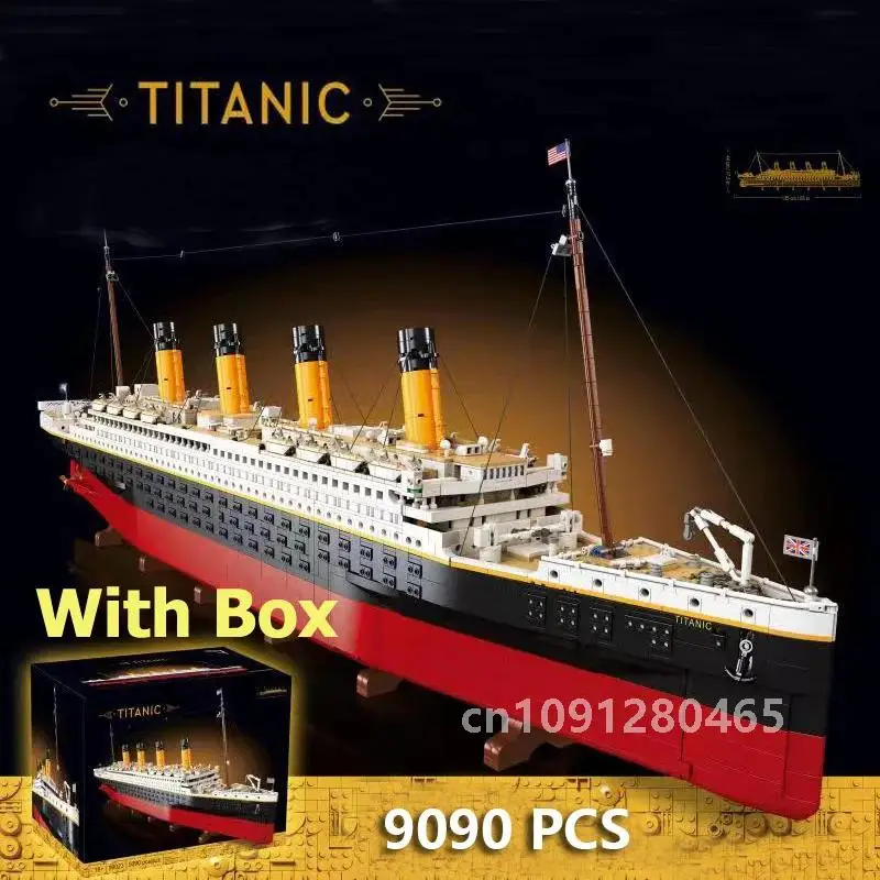 With Original Box Movie-Series Titanic large Cruise Boat 9090Pcs Ship Compatible With 10294 Building Block Bricks Toy Gifts