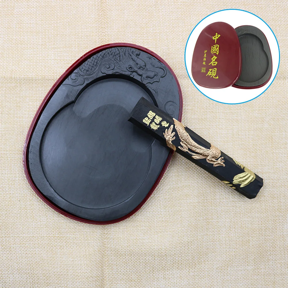 

Inkstone With Cover Compact Design Smooth Bottom For Calligraphy Painting Writing Students Stationery Durable Washable