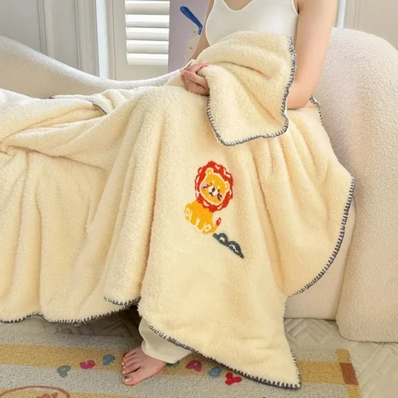 2024 new winter warm thickened three-dimensional towel embroidered triangular needle lamb wool blanket one blanket multi-purpose