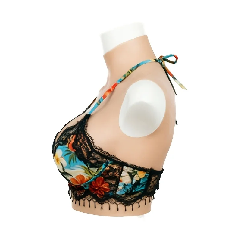 Silicone Breast Forms Designed for Crossdressers, Featuring a High Collar Style And Available in C-G Cup Sizes