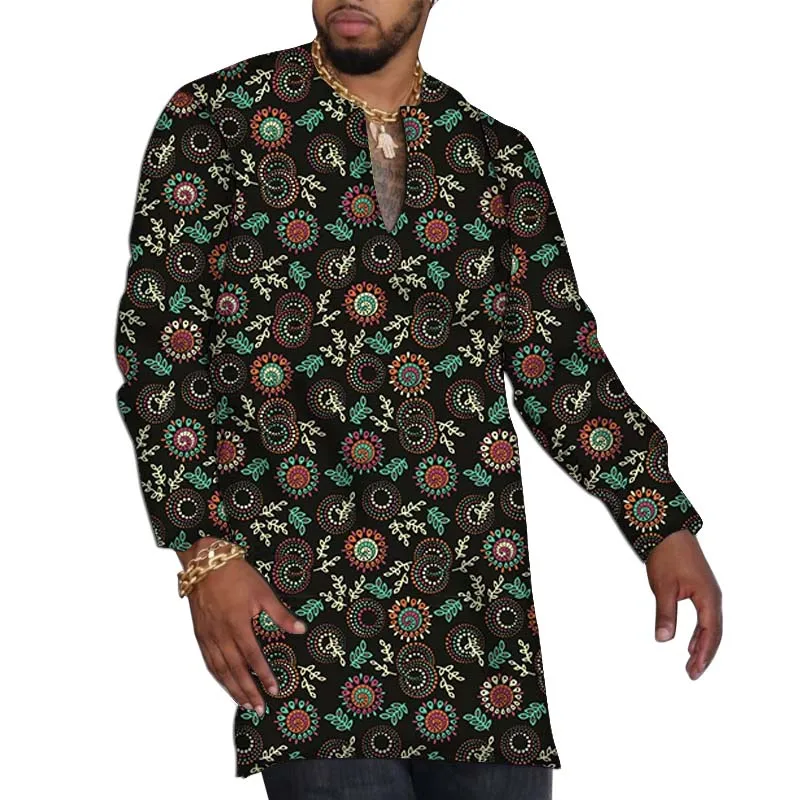قمصان رجالية أفريقية ذات رقبة على شكل حرف v تصميم أصلي Dashiki قطع علوية مطبوعة مصممة خصيصًا ملابس الحفلات نمط عصري ملابس العريس