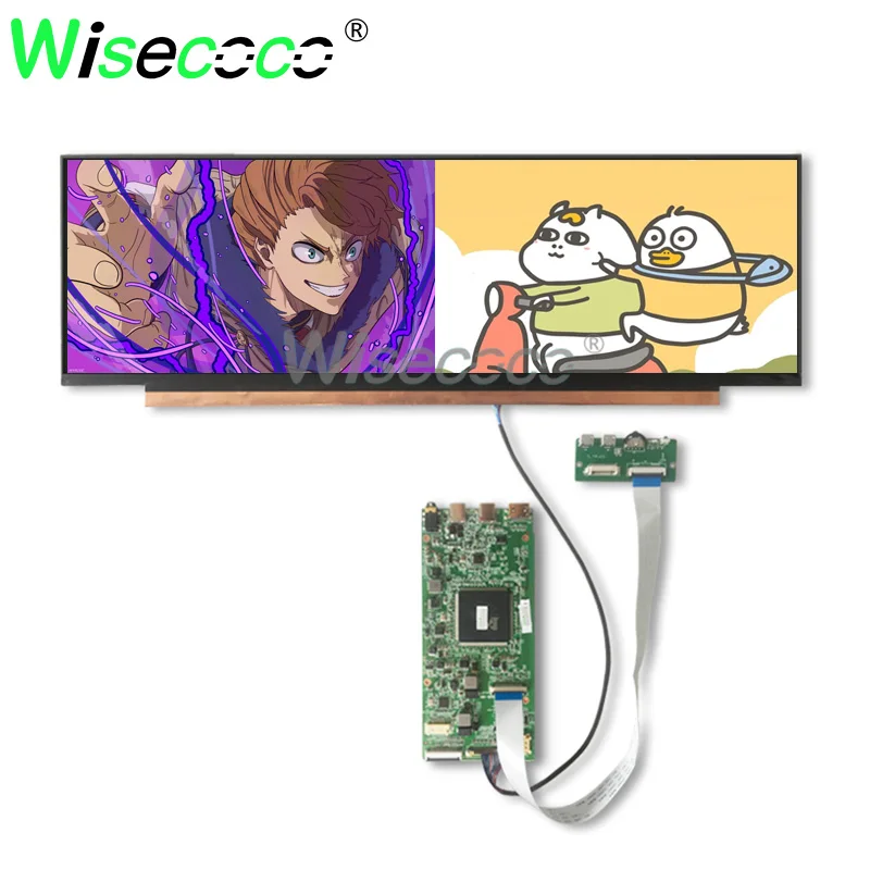 Wisecoco Layar LCD Multi Jendela 14 Inci Layar Strip Panjang 4K Layar 60Hz Port USB Tipe C Monitor Multimedia Monitor LCD
