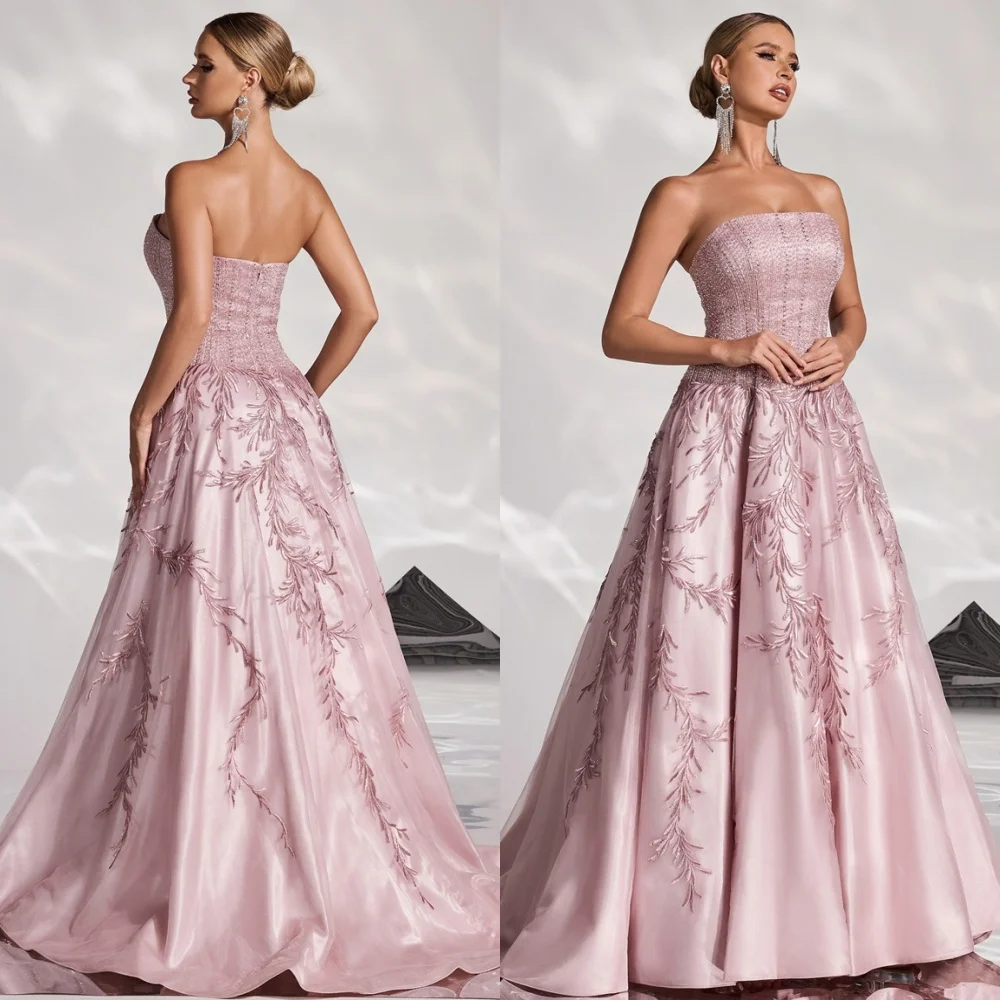 

Customized Luxury Satin Evening Dresses Temperament Strapless Sleeveless Celebrity Gowns Exquisite Special Occasion Gowns