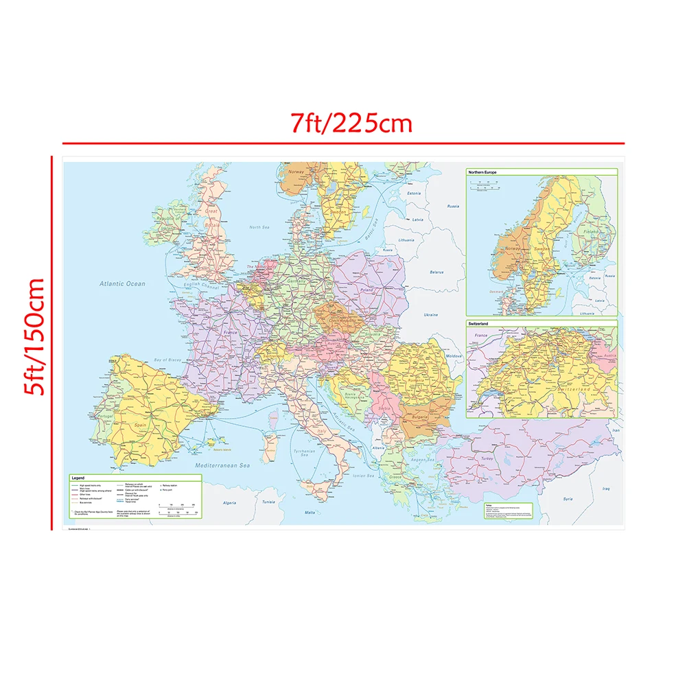 The Europe Map Traffic Route Map Large Poster Non-woven Canvas Painting  Decorative Hanging Picture School Supplies 225*150cm