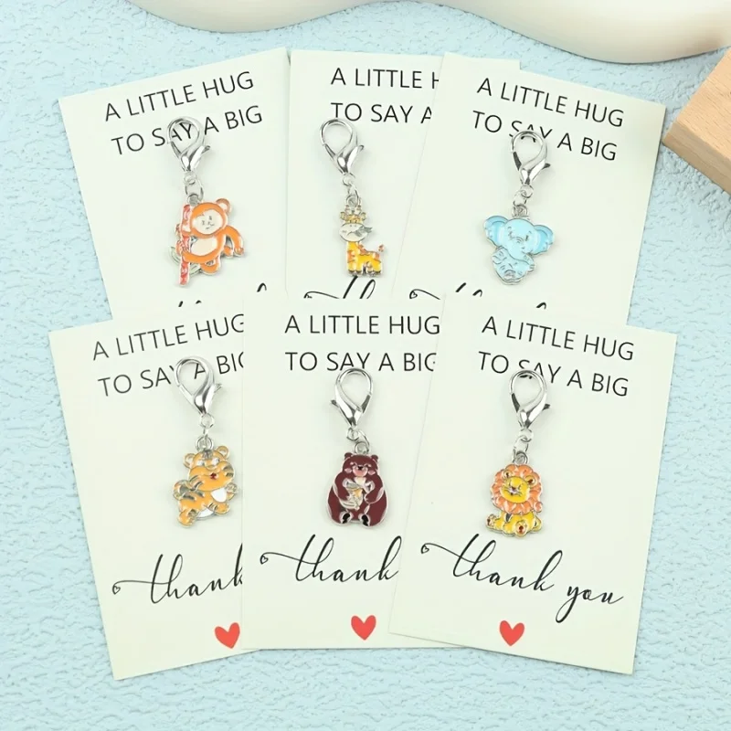 6pcs of Cute Cartoon Animal Series Keychains, Including Monkey, Elephant, Tiger, Lion, Bear, Giraffe, Attached with A LITTLE HUG