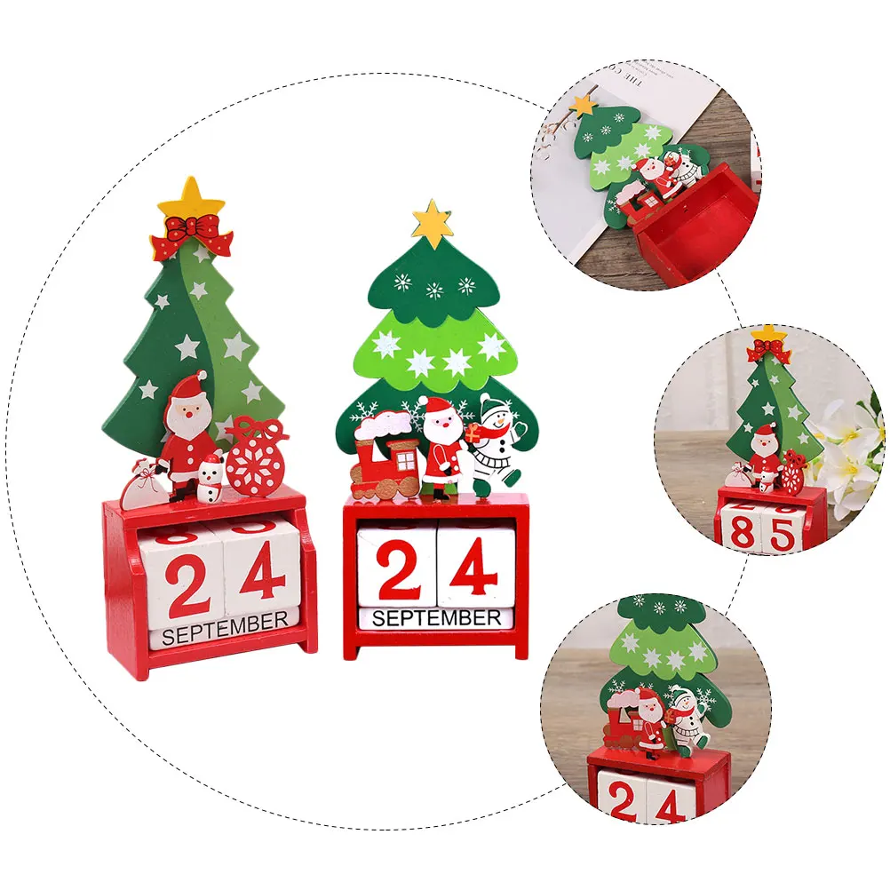 

2Pcs Wooden Christmas Calendar Advent Countdown Decoration Desktop Ornament Festive Home Decor Accessory Calendar