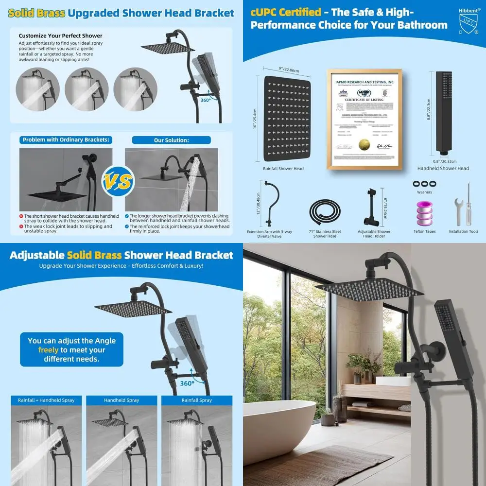 

Душевая система 10 Pure Rainfall с ручной лейкой, удлинительной ручкой 12 дюймов, 4 режимами распыления, шлангом 71 дюйм, матовое черное покрытие