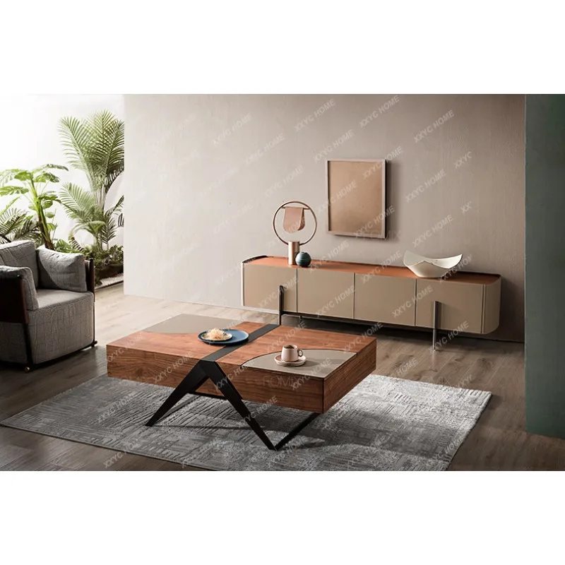 XX light luxury TV cabinet modern simple high-end home TV cabinet saddle leather furniture