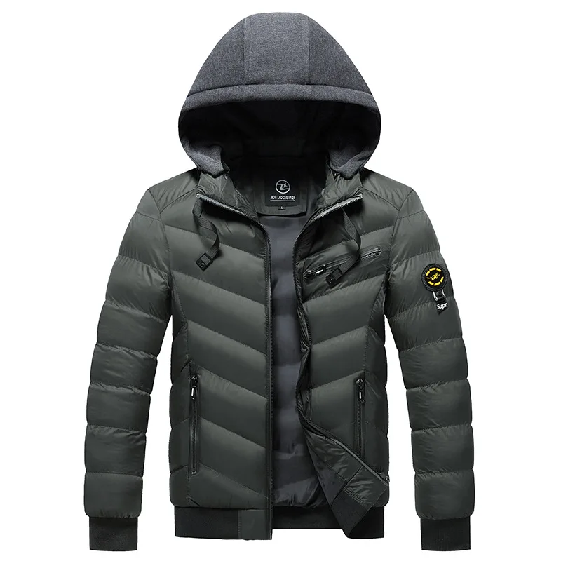 2024 Cotton Jacket Men\'s Winter Hoodie Solid Color Male Casual Top Plush Fashion Windproof Warm Cotton Jacket Clothing