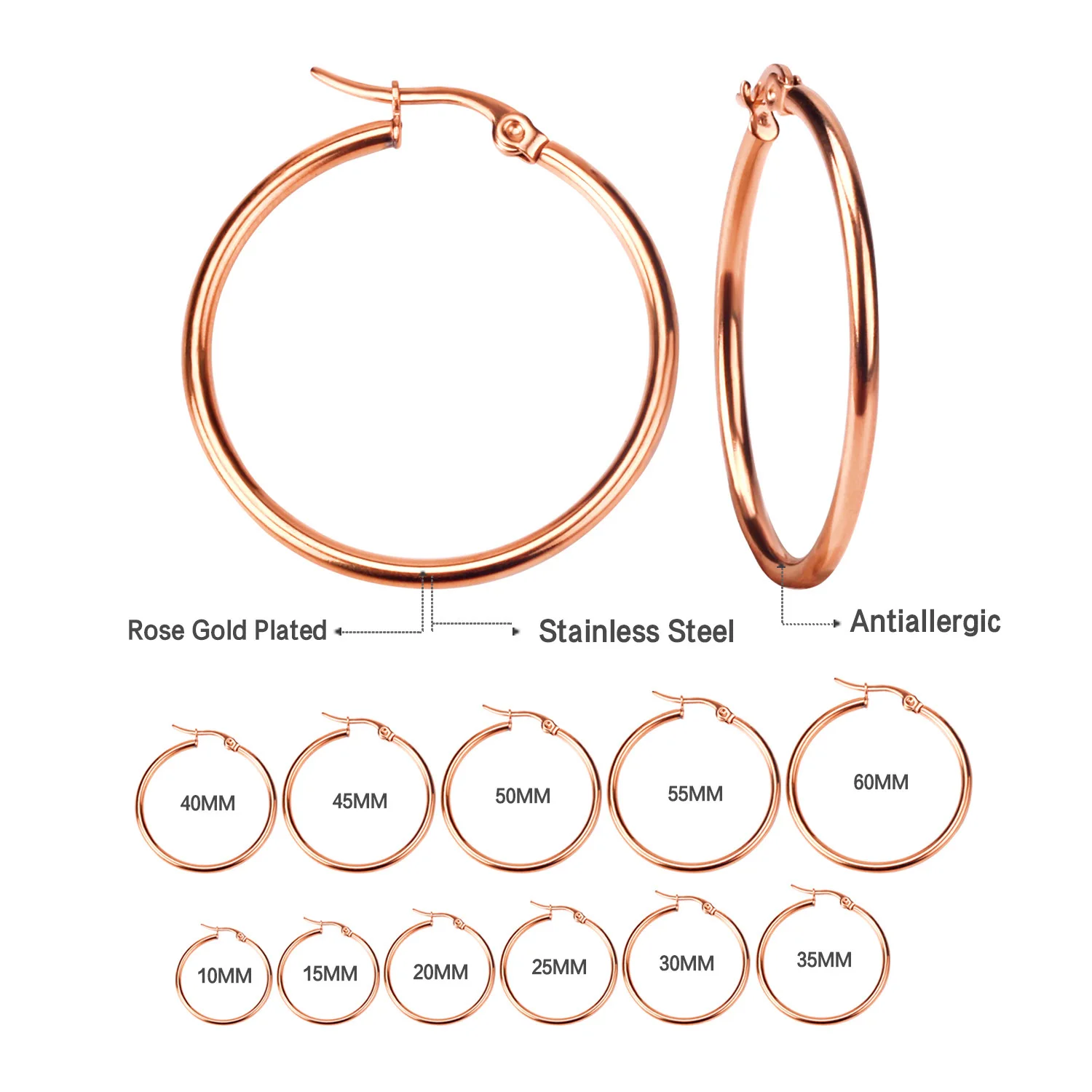 Gold Color Stainless Steel Hoop Earrings For Women Men Big/Small Circle Round Ear Jewelry Bijoux Acier Inoxidable E18110 - detail 2