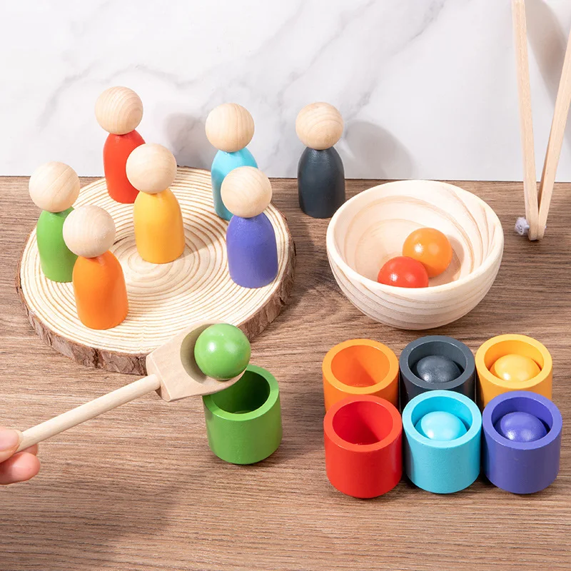 Early Education 7 Color Balls with Cups, Sorting Cups, Children's Color Recognition Pairing, Cognitive Teaching Aids, Toys