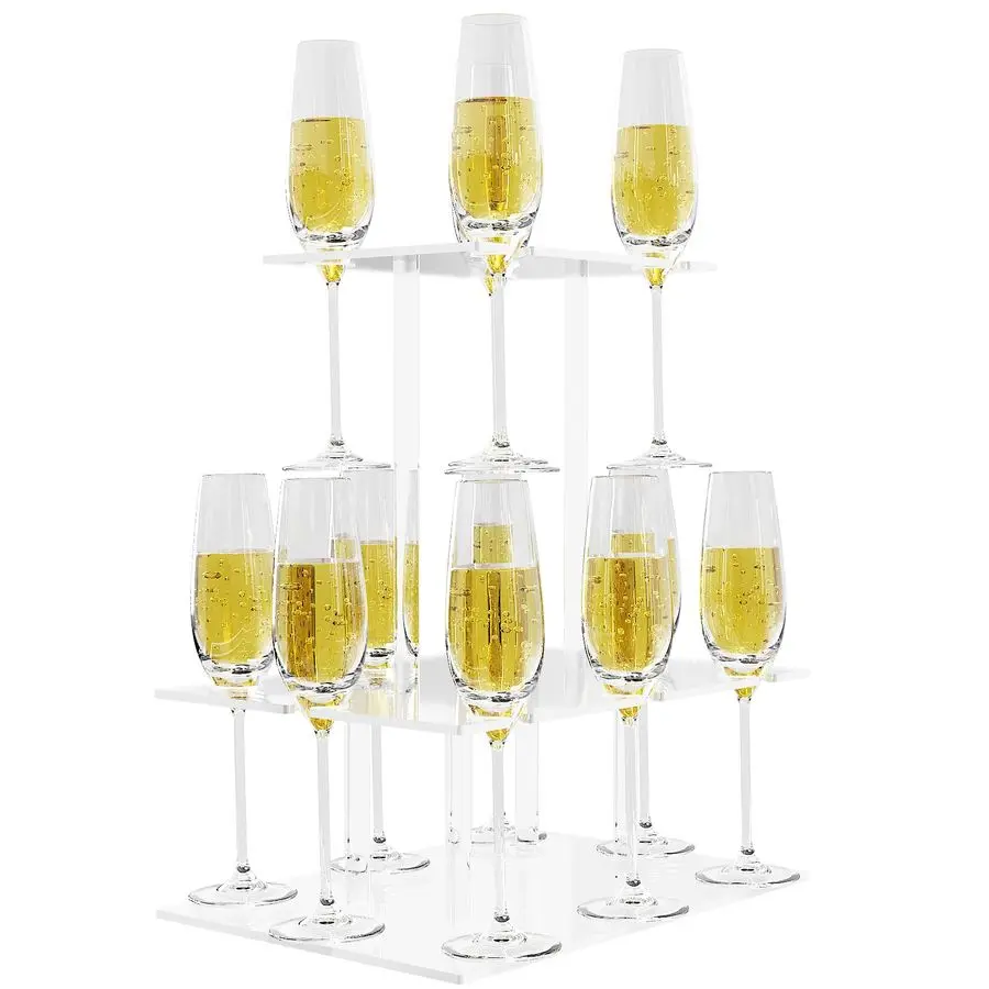 

Прямоугольная акриловая подставка для напитков и коктейлей, винная полка с 12 отделениями, 2-уровневая, с плавающими держателями для шампанских флейт