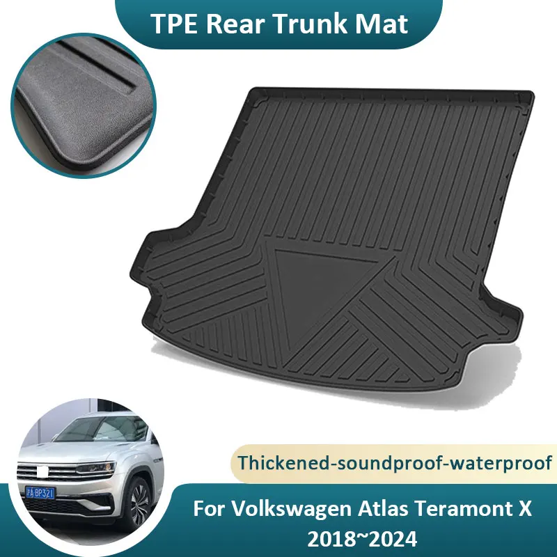 For Volkswagen Atlas Teramont X 2018~2024 Car Rear Trunk Mat Storage Pad Anti Slip Waterproof Easy Clean Waterproof TPE material