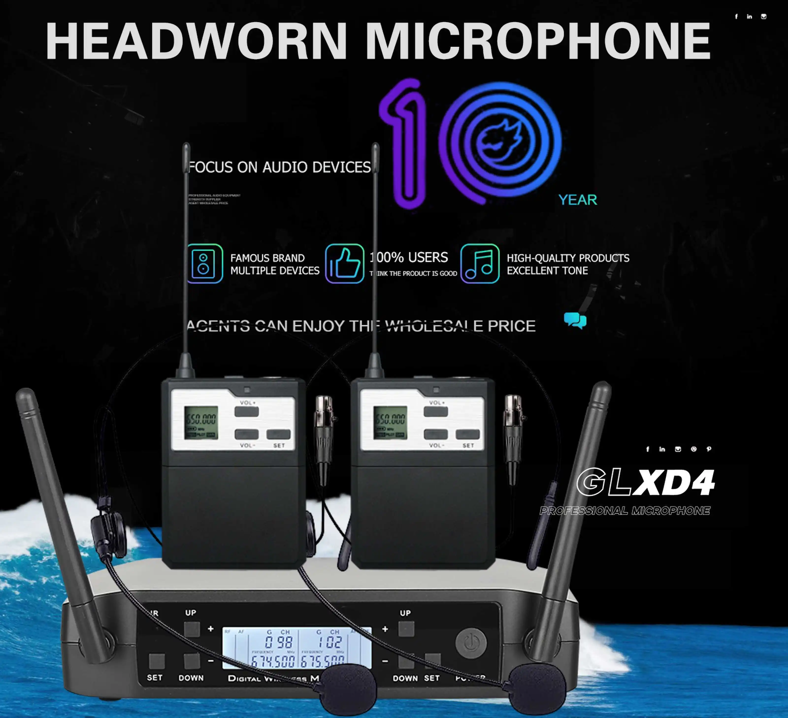 UHF Wireless Headset Microphone with 33ft Transmission Range for Teacher Speech And KTV Sing Wireless Waist Microphone Included