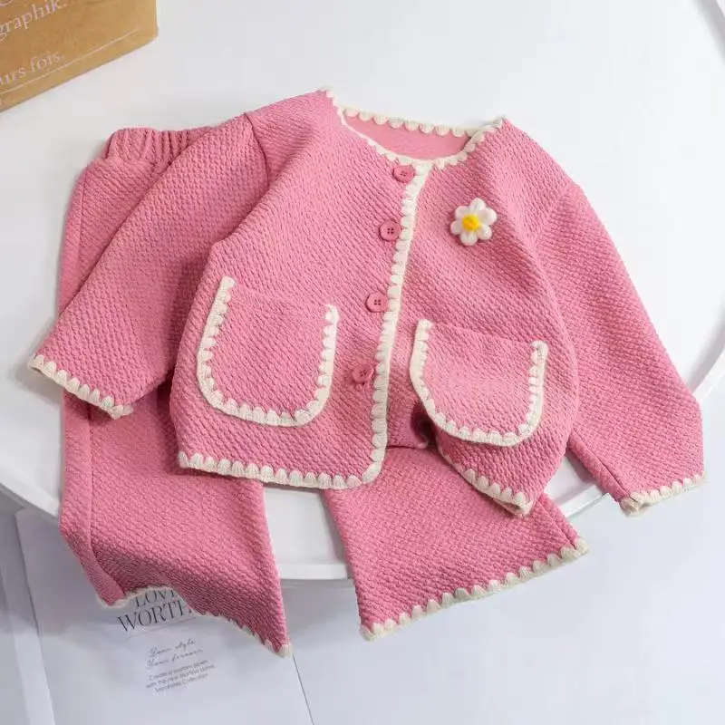 Kids Girls Spring Suit Set Little Fragrant Coat For Children\'s Korean Version Girls Spring And Autumn Fashionable Two Piece Set