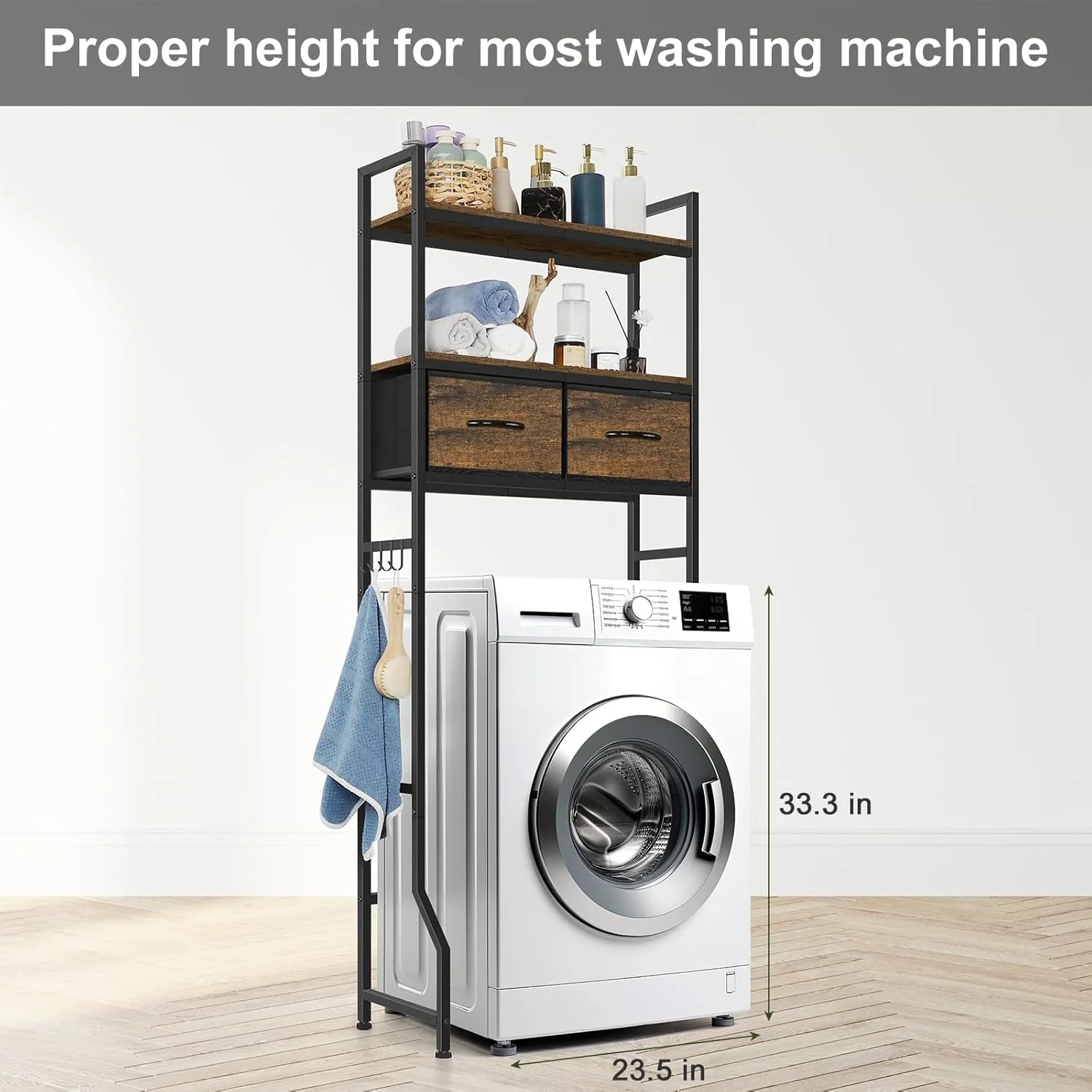 خزانة تخزين فوق المرحاض مع أدراج قماشية - منظم أرفف الحمام موفر للمساحة، يناسب معظم المراحيض، بني ريفي #4