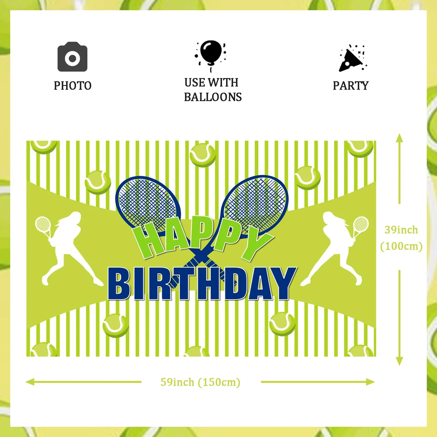 Cheereveal Tennis Theme Backdrop Tennis Birthday Party Decorations for Girls Green Yellow Tennis Happy Birthday Background Decor