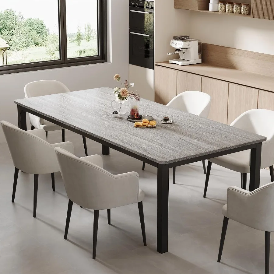 Industrial Dining Table for 6-8 People, Long Kitchen Table, Solid Wood, Matte Black, Rustic Modern Design with Heavy-Duty Steel