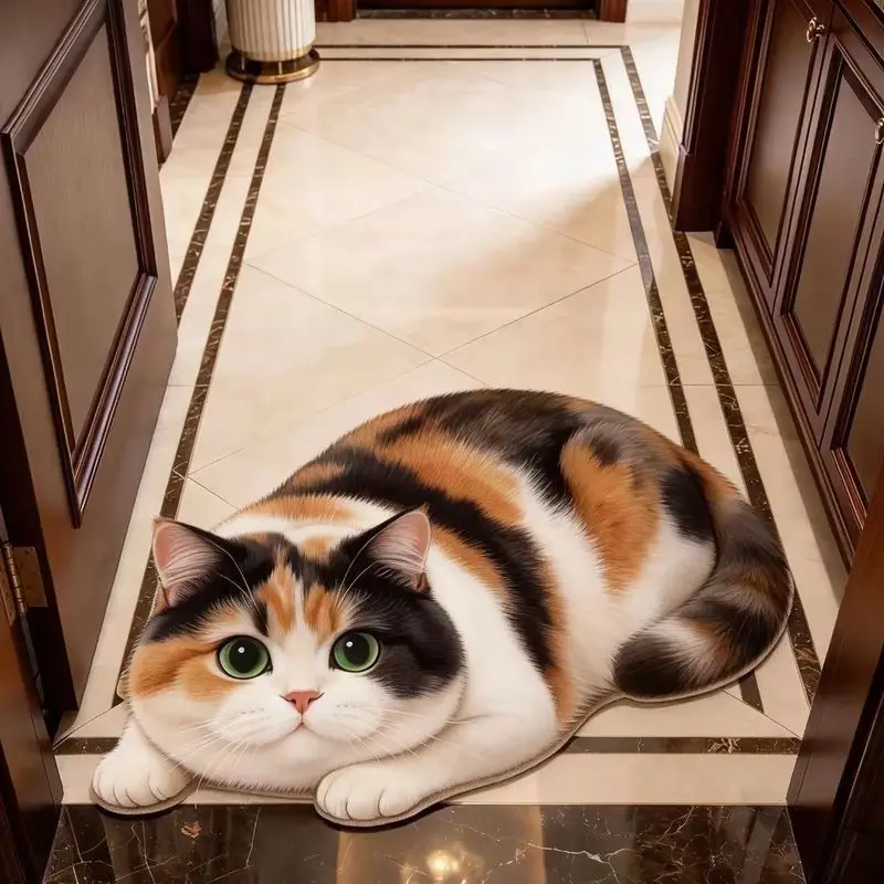 VIKAMA Cat Shape Area Rug Silver Cat Print Entryway Carpet Cute Kawaii Cozy Soft Lovely Indoor Bedroom Aesthetic Home Decor