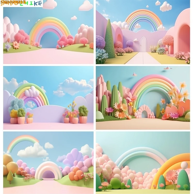 

Castle Fairy Tale Candy Rainbow Balloons Arch Photography Backdrops Props Newborn Birthday Party Decoration Background A-06