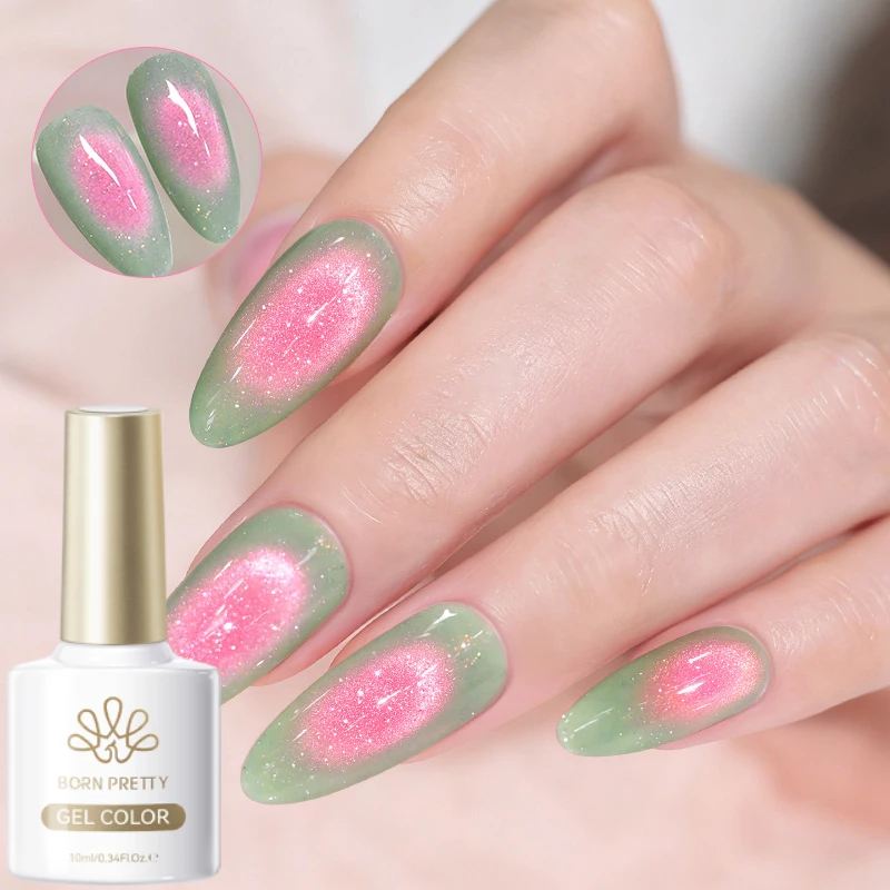 BORN PRETTY 1 Bottle 10ml Green Electric Guava Cat Magnetic Gel Nail Polish Sparking Glitter Soak Off UV Varnish Summer Nail