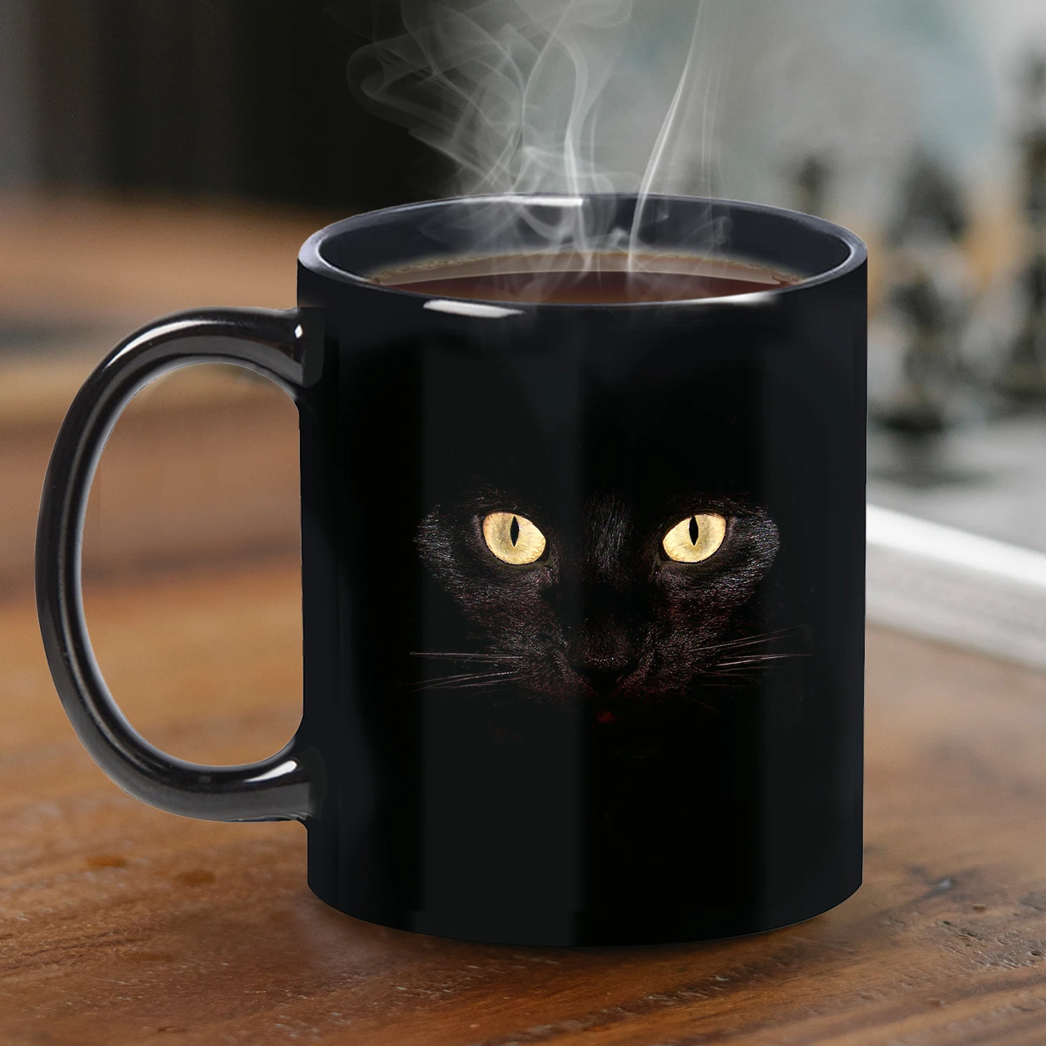 1pc, Black Cat Coffee Mug 11oz -Playful Design - Heartwarming Gift for Cat Lovers, Birthday, Valentines or Halloween Celebration