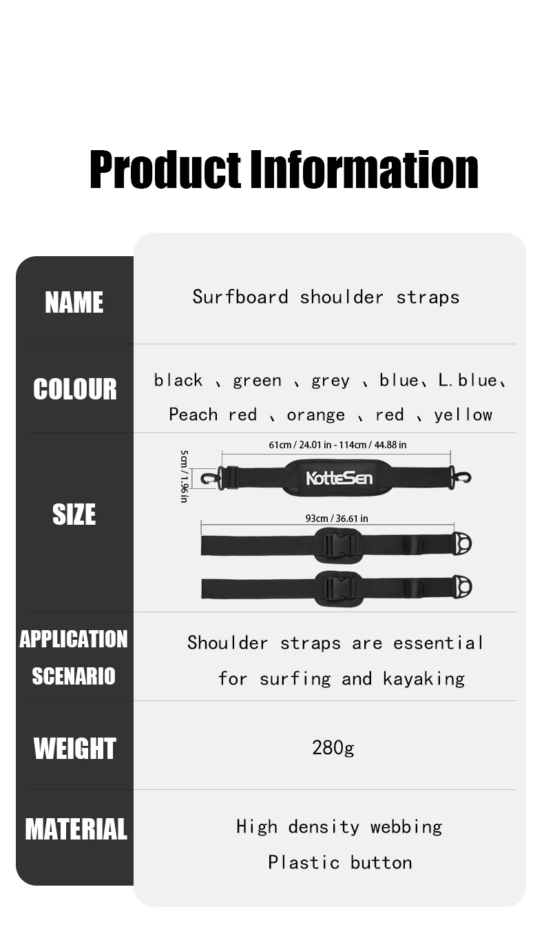 Kottesen Paddleboard-Gurt SUP-Zubehör Verstellbarer Surfbrett-Schultergurt Kajak Multifunktionales Bindeseil Mehrfarbiges Befestigungsseil – Detail 17