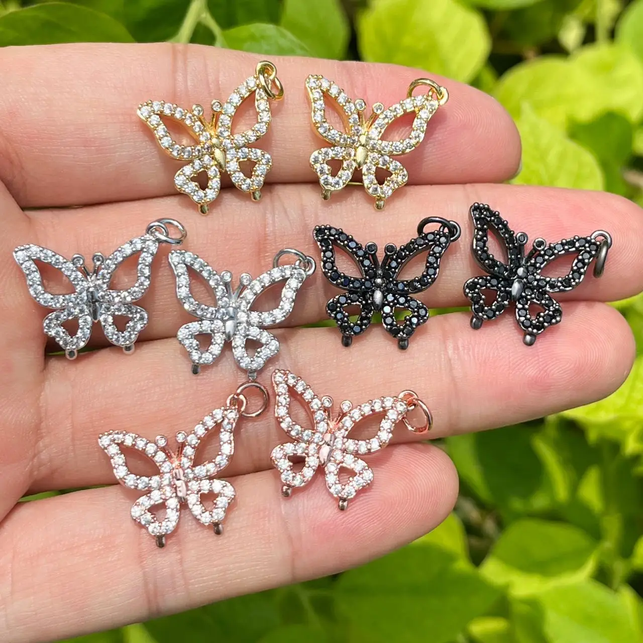 

5Pcs Cubic Zirconia Pave Butterfly Pendant Charms Gold Plated For Jewelry Making Bracelet Necklace Handcrafting Accessories