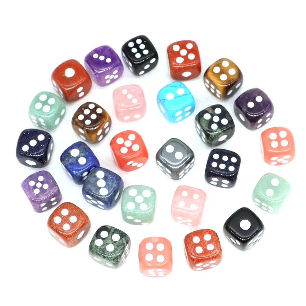 15MM D6 Sided Dice Natural Stone Craft Healing Crystals Witchcraft Supplies Bar Pub Club Party Kid Toys Board Game Room Decor