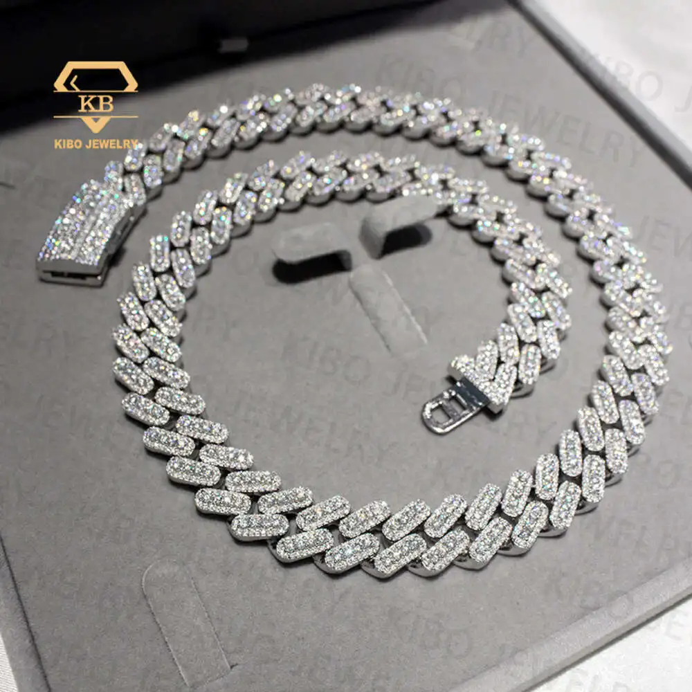 

Hip Hop Chains Jewelry for Men 15mm Clustered Real Moissanite Big Diamonds Cuban Link Chain 925 Silver Necklace Iced Out Chain