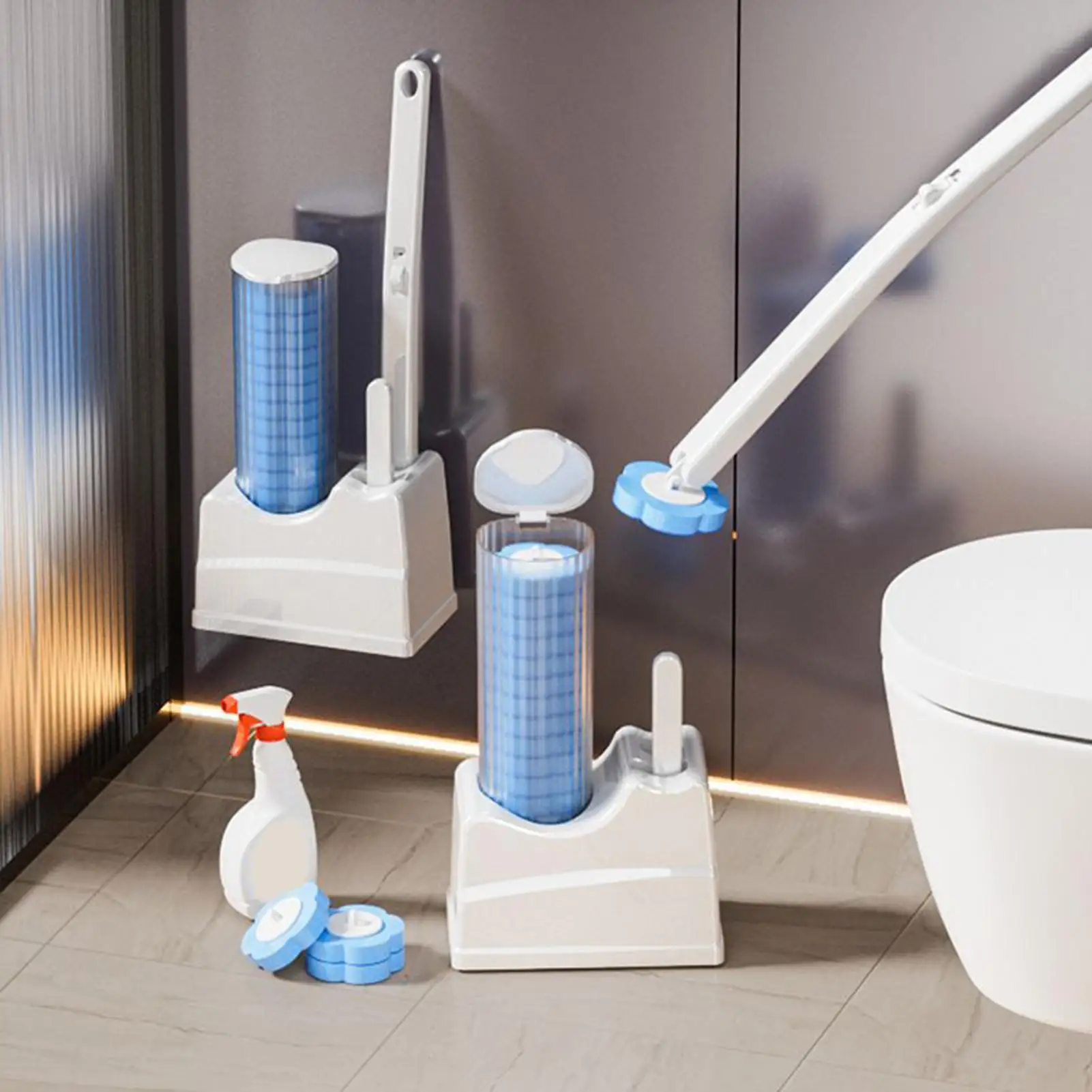 

Toilet Brush Household Washing Tool With Replacement Heads Bathroom Toilet Brush And Holder for Tub Sink Brick Bathroom Flooring