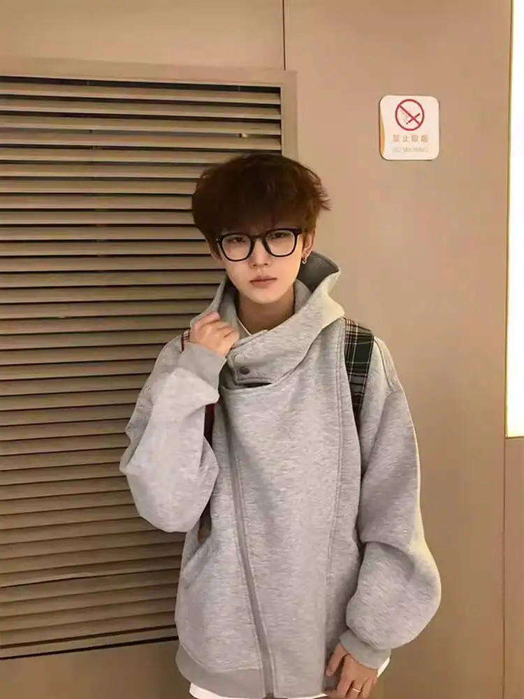 

Unsiex Hoodies 2026 Spring Autumn Retro Design Peak Lapel Irregular Double Zipper Hooded Jacket Unisex Casual Outerwear