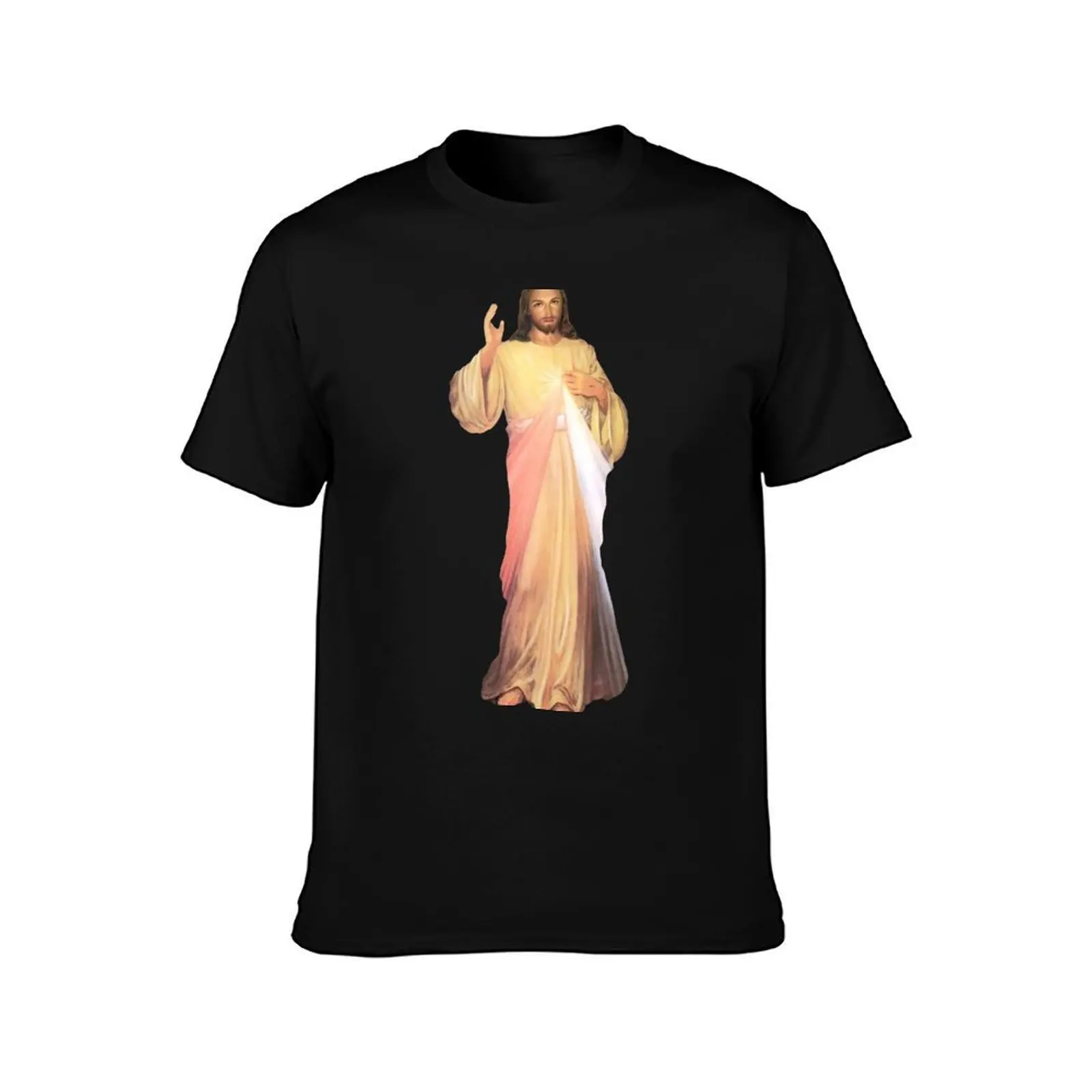 Divine Mercy T-Shirt, Summer Casual Cotton Tee, Oversized Streetwear Tops, Vintage Graphic Print, Loose Fit Short Sleeve