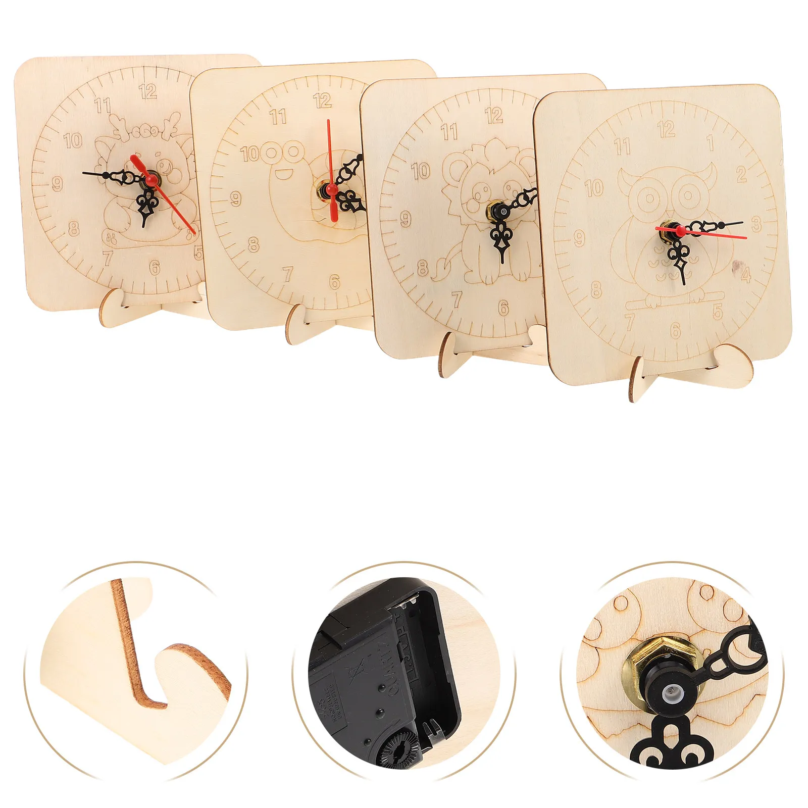 

4 Sets Children's Clock DIY Wooden Blank Clock Kit Painting Craft for Kids Educational Time Learning Family Bonding Creative