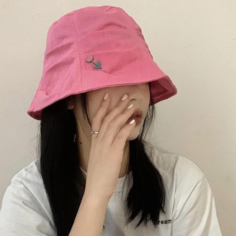 Flower Pleated Bucket Hat Women's Spring Summer Japanese Big Circumference All-Match Bucket Hat-Proof Show Face Small