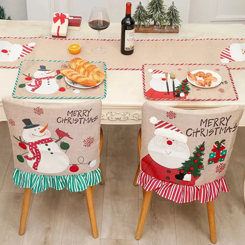 

Christmas Chair Cover Thick Chair Back Cover Festive Chair Back Covers Stretchable Washable Slipcovers for Christmas Dining Room