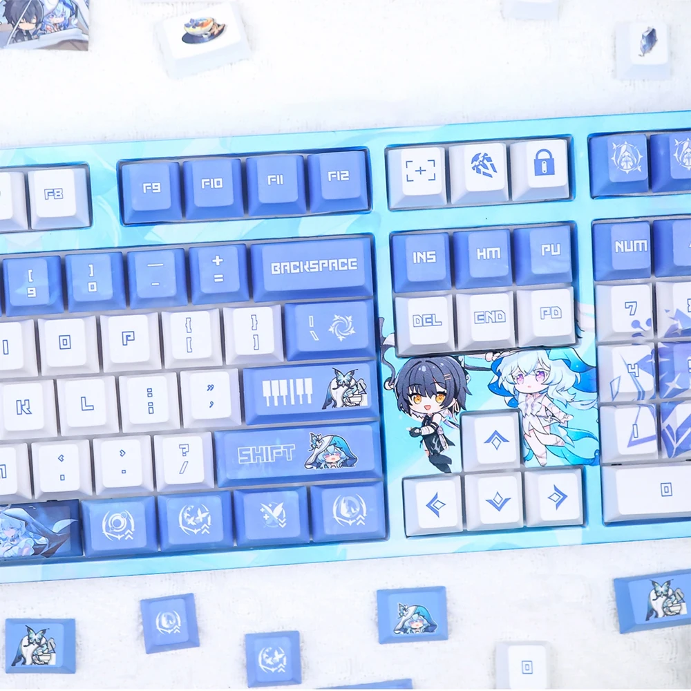 Wuther gelombang Shorekeeper Keycap PBT pewarna sublimasi Cherry Keycaps kartun Anime Game Camellya kunci untuk ANSI 104 108