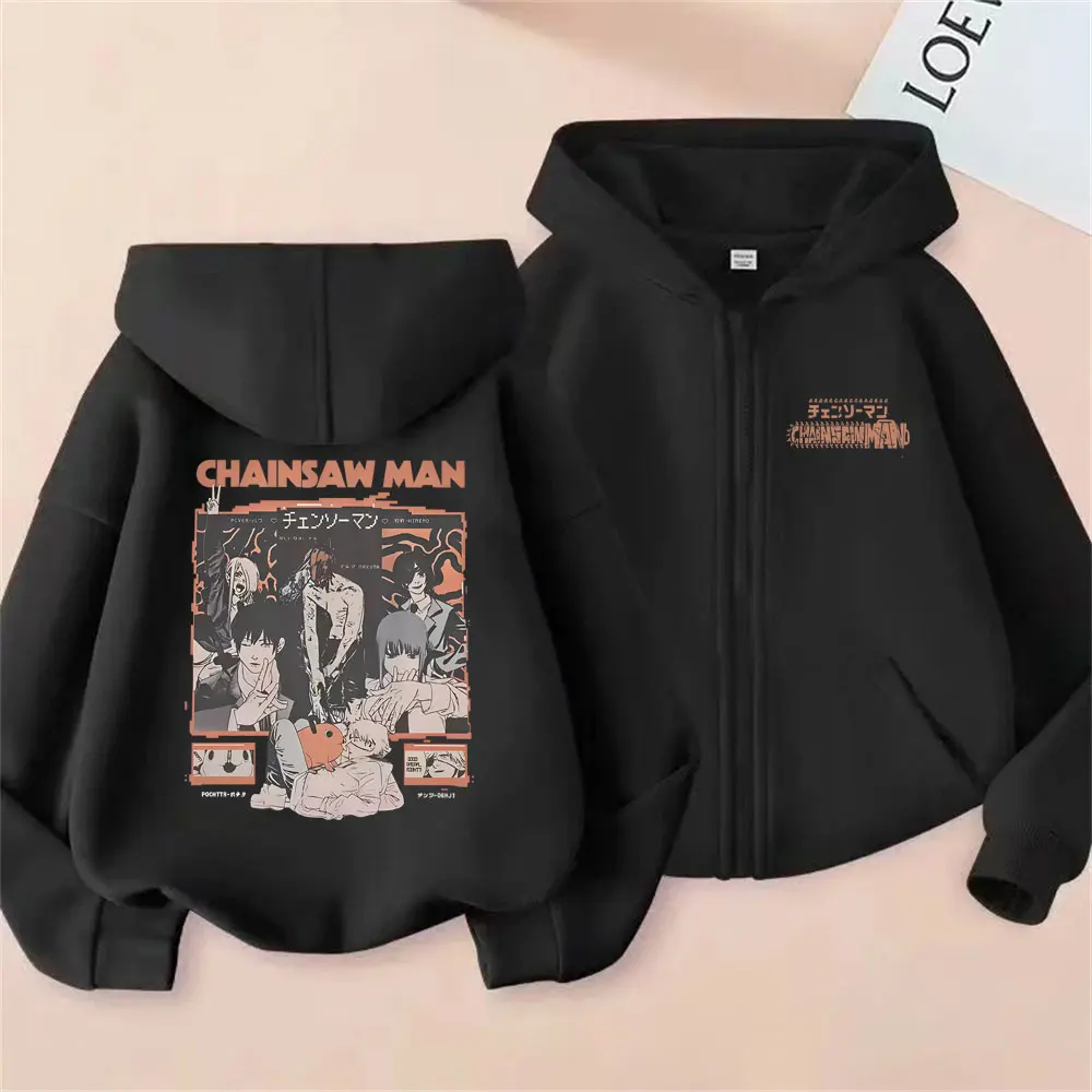 

Anime Chainsaw Man Zipper Hoodie Funny Cartoon Denji Pochita Graphic Zip Up Sweatshirt Men Women Manga Casual Oversized Jacket