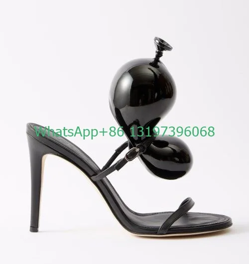 Lady leather embellished 3D balloon design pumps sexy white black slingback high heels causal footwear size open toe 35-39