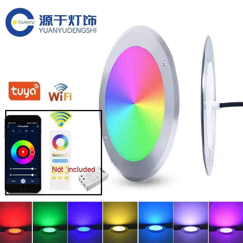 Tuya APP ze stali nierdzewnej Smart 12V Ip68 Wodoodporne, ultracienkie, wypełnione żywicą 18W 25W 35WUnderwater RGB Led oświetlenie basenu