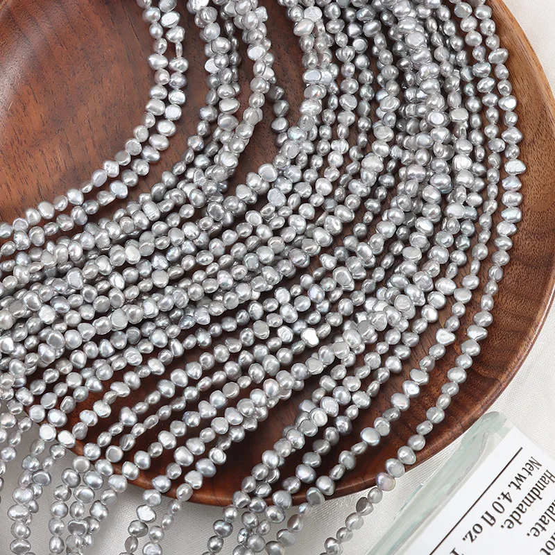 

3-4mm Irradiated Gray Natural Freshwater Pearl Irregular Shape Semi-Finished Beads for Jewelry Making DIY Necklace Accessories