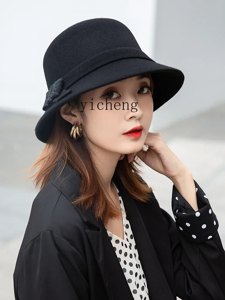 YY Winter Hat Female Wool Face-Looking Small Warm All-Matching Top Hat New Style Fisherman Hat