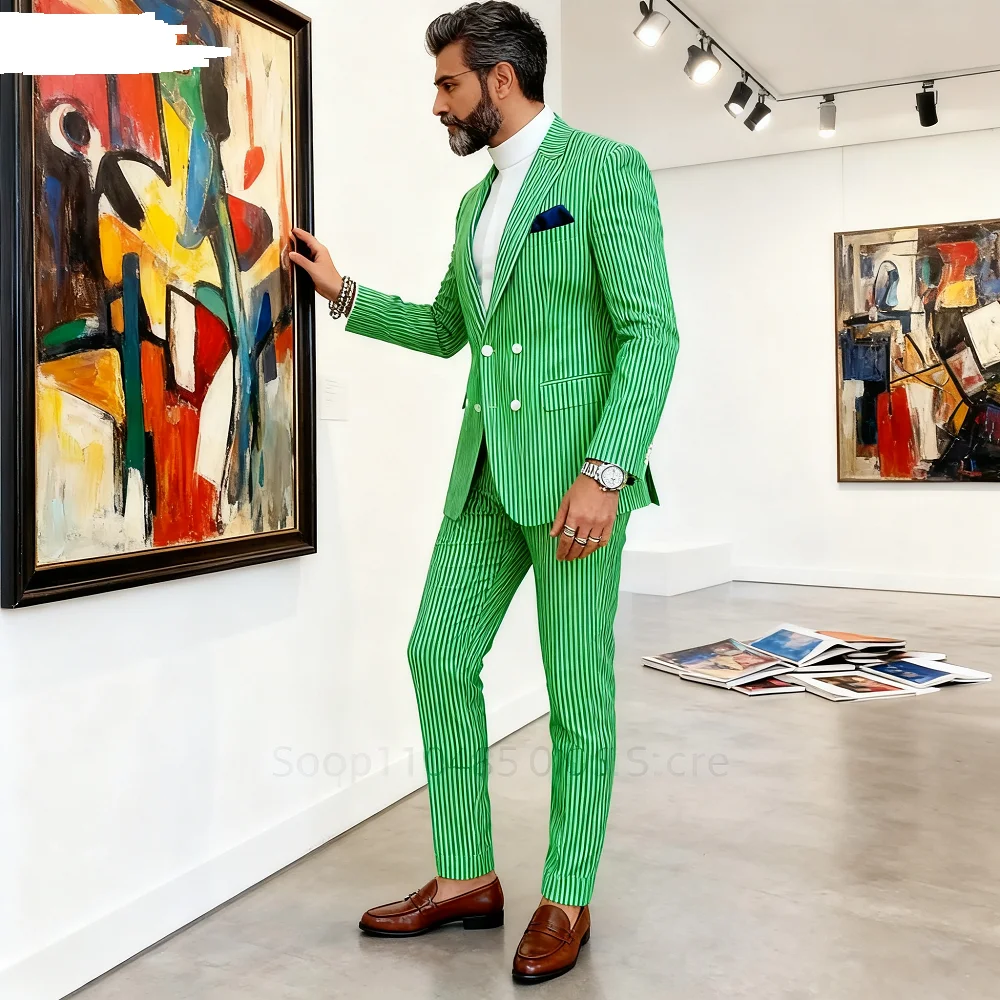 

Seersucker Summer Light Blue Men's Tuxedo Luxury Elegant Wedding Smoking Fitted 2-Piece Unique Breasted Men's Jacket