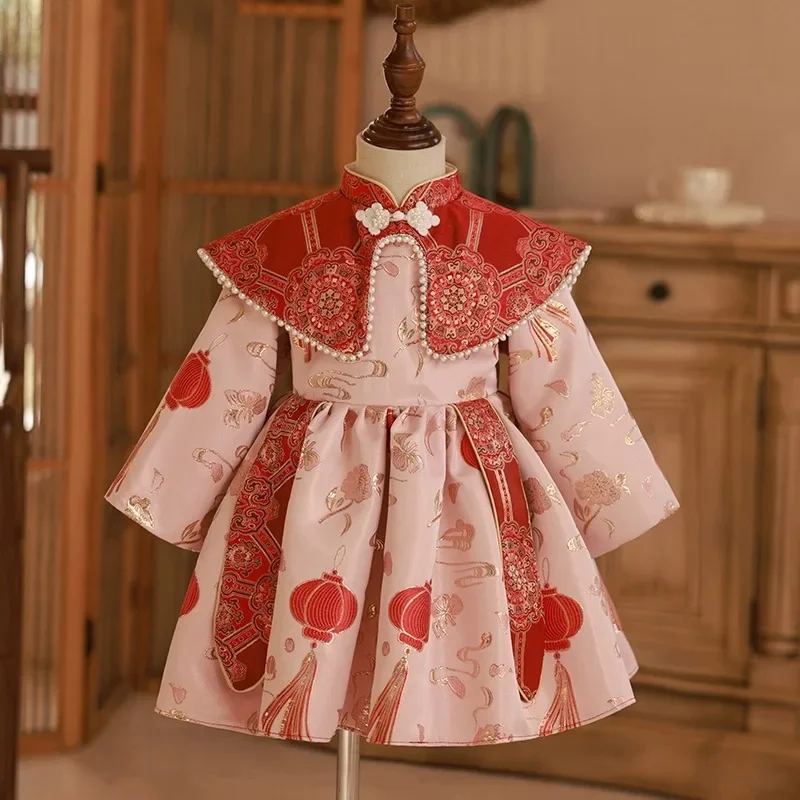 Chinese style baby girl one year old dress Zhuzhou cheongsam New Year clothes nationalspring and autumn long sleeve