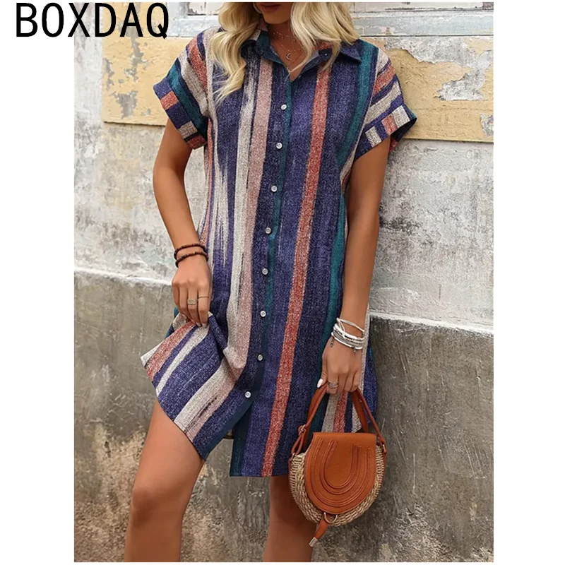 قميص نسائي فستان حجم كبير الصيف قصيرة الأكمام التلبيب قميص صغير فستان موضة واحدة الصدر ثلاثية الأبعاد الأزهار المطبوعة فستان كاجوال