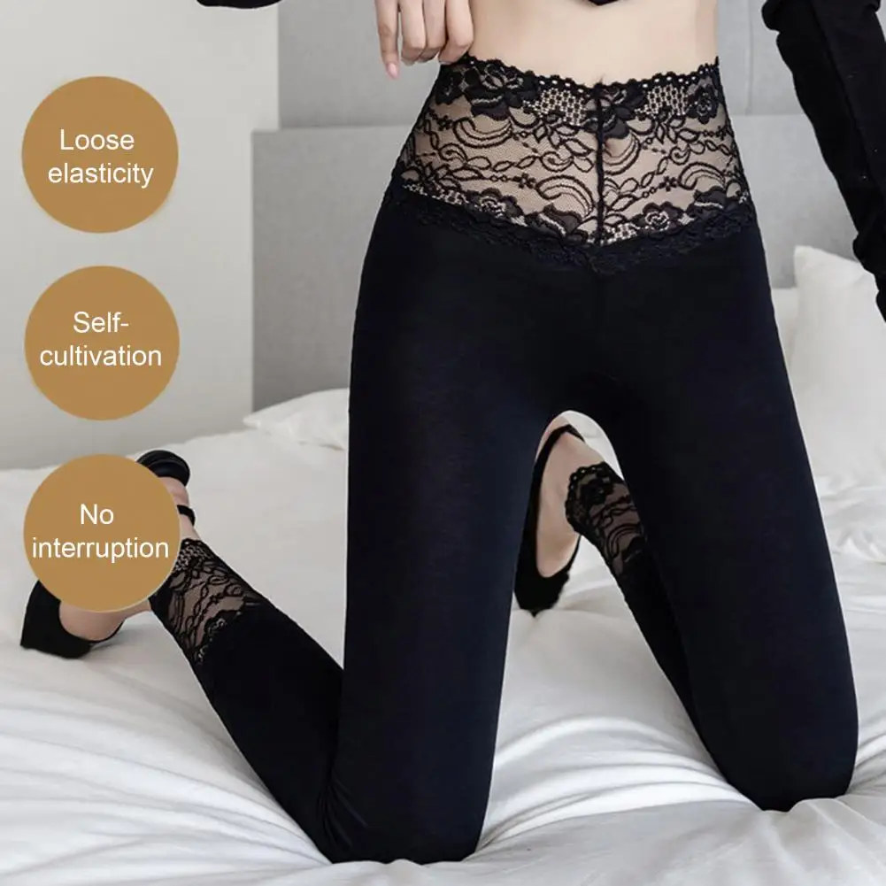 Legginsy damskie z wysokim stanem, elastyczne, obcisłe, stylowe, z koronkowymi wstawkami, elastyczne legginsy damskie z wysokim stanem do noszenia na jogę.