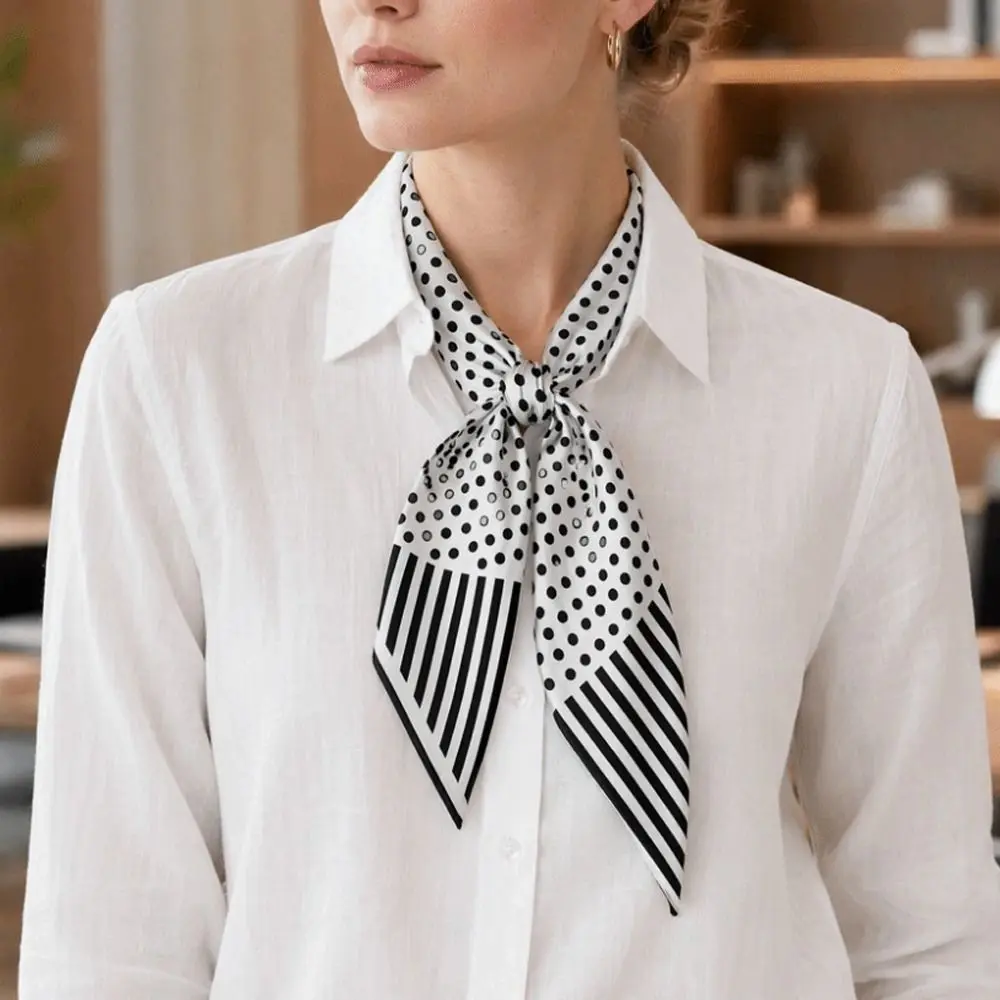 Fashion Polka Dot Print Women Scarf Long Length Soft Stain Neckerchief Silk Feeling Wrist Belt Skinny Scarf For Lady